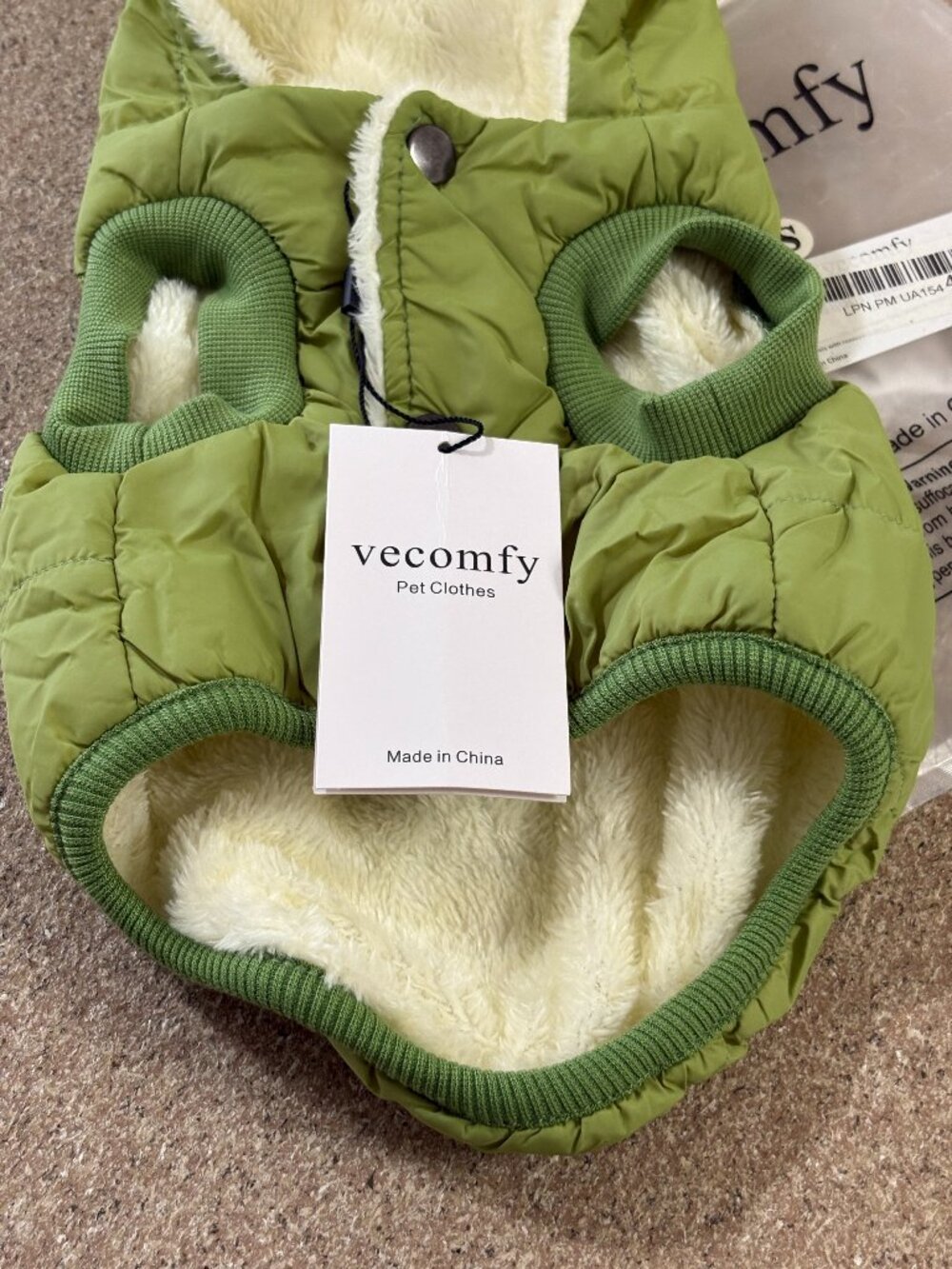 Dog Pet Jacket Coat Size Small with Hood Green Snap Closure Vecomfy